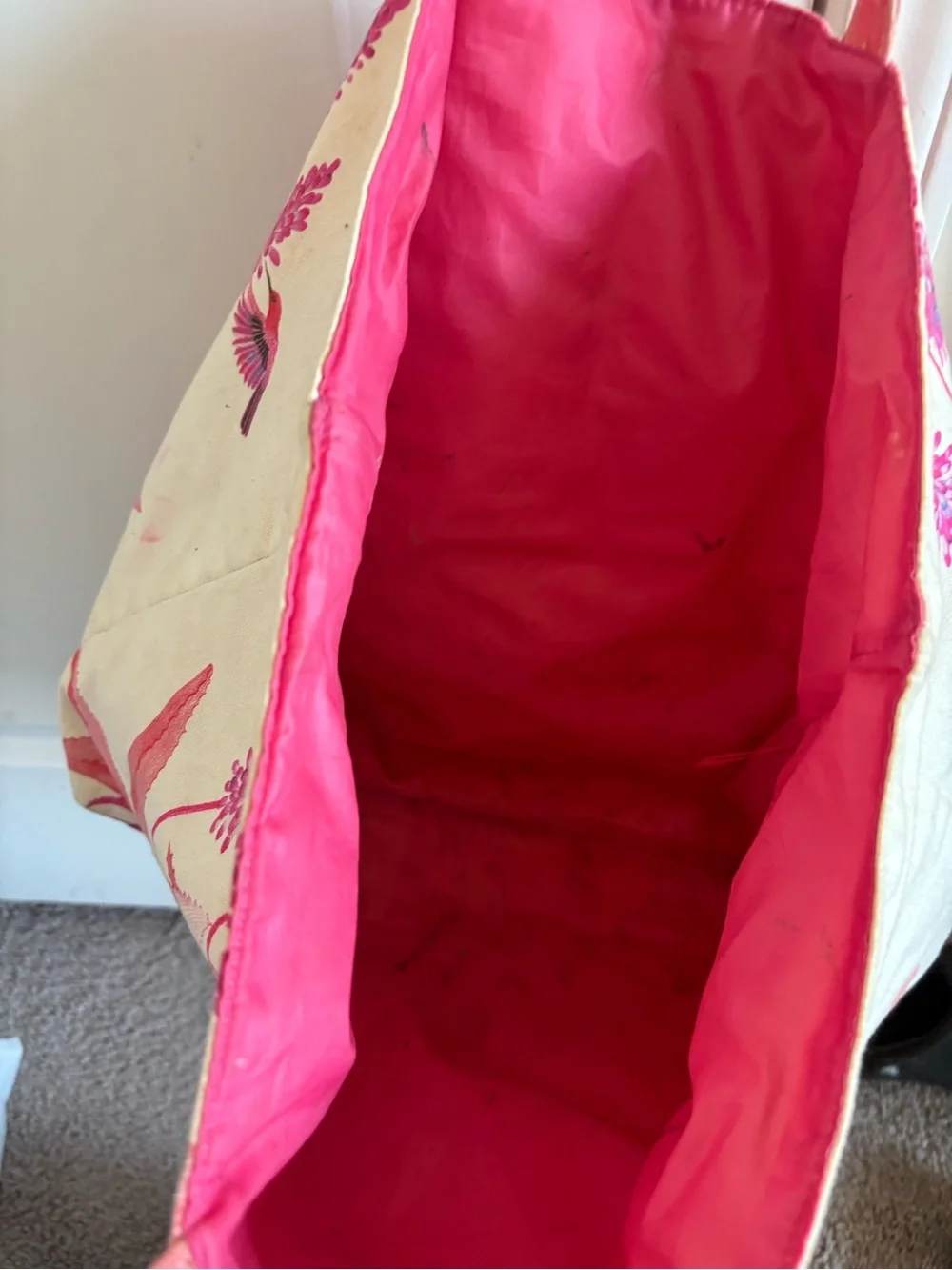 Canvas Floral Tote Bag in Pink and Cream
